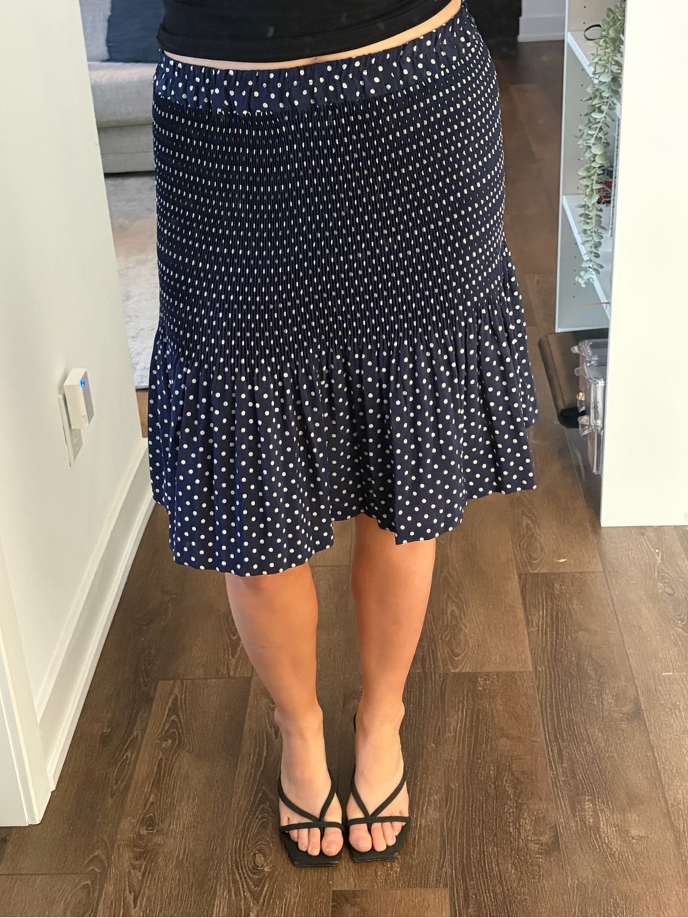 Vintage Navy Polka Dot Ruffle Hem Skirt